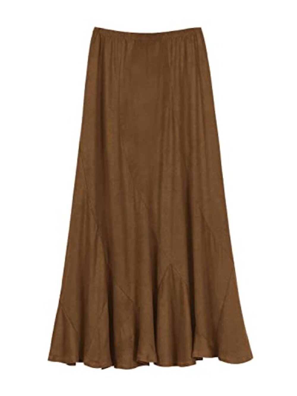 Vintage Elastic Waist A-Line Maxi Skirt High Rise Suede